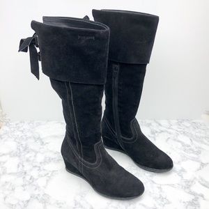 Geox Italian Black Suede Zip Tall Wedge Boots